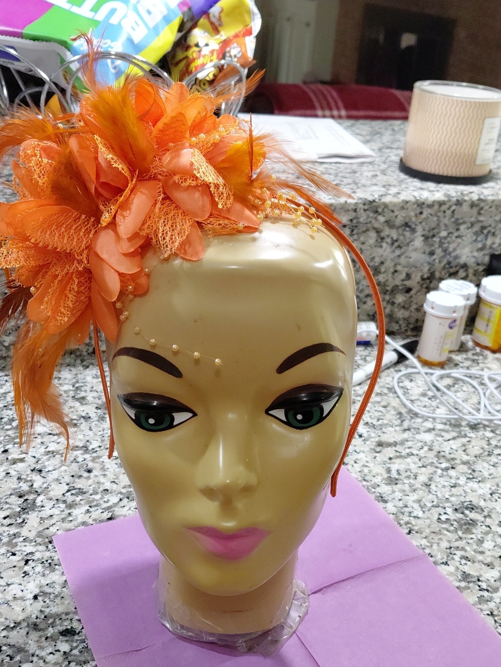 Orange Feather Floral Headband - Women Accessories